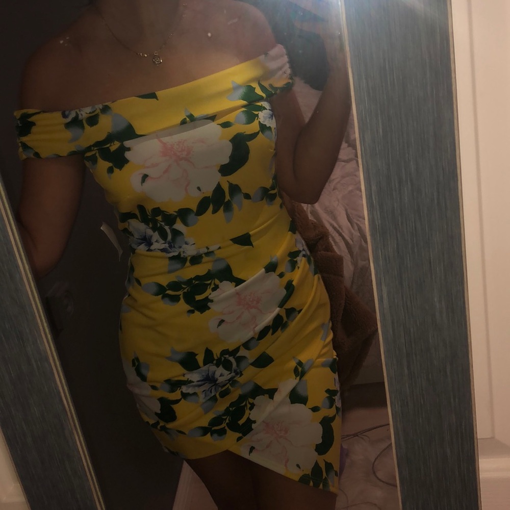 yellow flora mini dress
